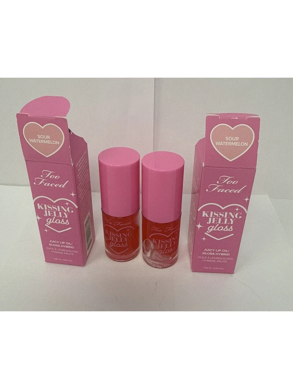 2X Too Faced Kissing Jelly Gloss (Bubblegum+Sour Watermelon) 0.15oz (Each) RN3